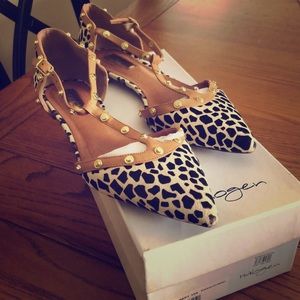 Halogen calf hair flats.